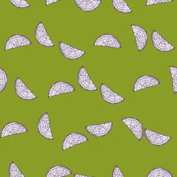 Seamless pattern engraved slice lemon. Vintage background piece lemon or lime Stock Illustration