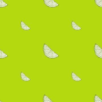 Seamless pattern engraved slice lemon. Vintage background piece lemon or lime Stock Illustration
