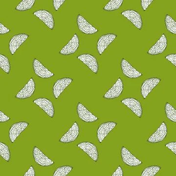 Seamless pattern engraved slice lemon. Vintage background piece lemon or lime Illustrazione stock