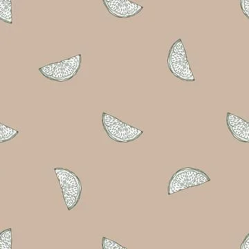 Seamless pattern engraved slice lemon. Vintage background piece lemon or lime Stock Illustration