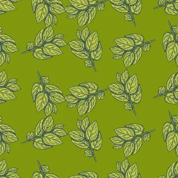 Seamless pattern engraved tree branches. Vintage background summer twigs in h Stock Illustration