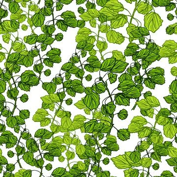 Seamless pattern engraved tree branches. Vintage background summer twigs in h Stock Illustration