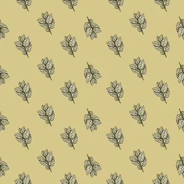 Seamless pattern engraved tree branches. Vintage background summer twigs in h Stock Illustration