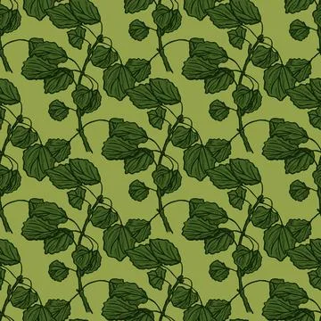 Seamless pattern engraved tree branches. Vintage background summer twigs in h 스톡 일러스트