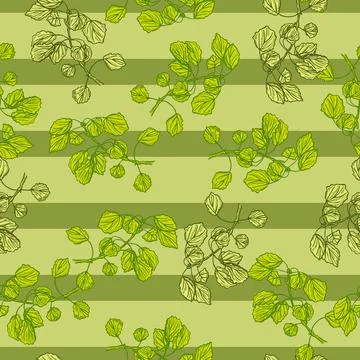 Seamless pattern engraved tree branches. Vintage background summer twigs in h 스톡 일러스트