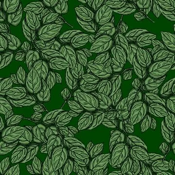 Seamless pattern engraved tree branches. Vintage background summer twigs in h 스톡 일러스트