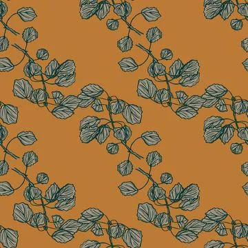 Seamless pattern engraved tree branches. Vintage background summer twigs in h Illustrazione stock