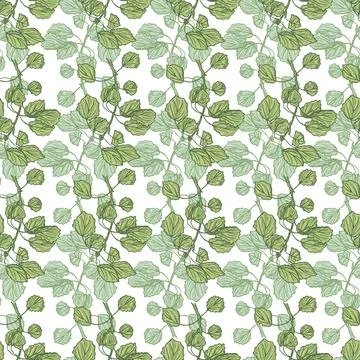 Seamless pattern engraved tree branches. Vintage background summer twigs in h 스톡 일러스트