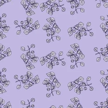 Seamless pattern engraved tree branches. Vintage background summer twigs in h Stock Illustration