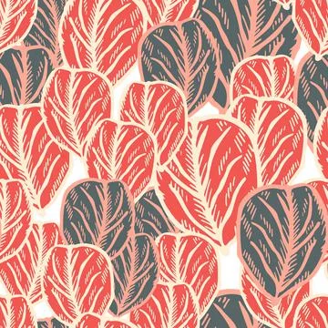 Seamless pattern engraved tree leaves. Vintage background botanical with foli Illustrazione stock