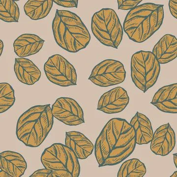 Seamless pattern engraved tree leaves. Vintage background botanical with foli 스톡 일러스트
