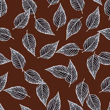 Seamless pattern engraved tree leaves. Vintage background botanical with foli Stock Illustration
