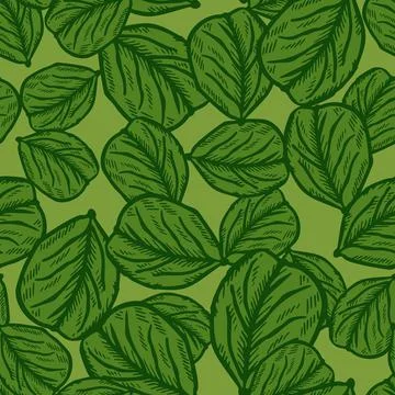 Seamless pattern engraved tree leaves. Vintage background botanical with foli Stock Illustration