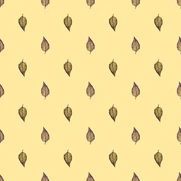 Seamless pattern engraved tree leaves. Vintage background botanical with foli Stock Illustration