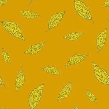 Seamless pattern engraved tree leaves. Vintage background botanical with foli Stock Illustration