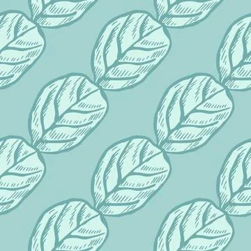 Seamless pattern engraved tree leaves. Vintage background botanical with foli Stock Illustration