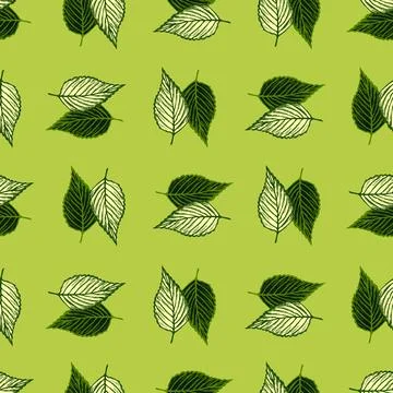 Seamless pattern engraved tree leaves. Vintage background botanical with foli Stock Illustration