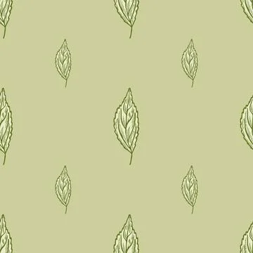Seamless pattern engraved tree leaves. Vintage background botanical with foli Stock Illustration