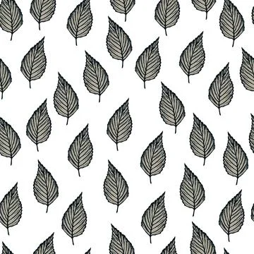 Seamless pattern engraved tree leaves. Vintage background botanical with foli Stock Illustration