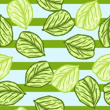 Seamless pattern engraved tree leaves. Vintage background botanical with foli Stock Illustration