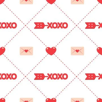 Seamless pattern with envelope and hearts. Valentines day background. Seamless  Illustrazione stock