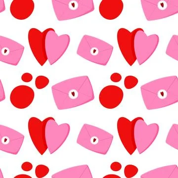 Seamless pattern of envelopes and hearts on a white background. Use on Vale.. Illustrazione stock