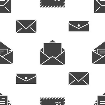 Seamless pattern with envelopes flat glyph icons. Mail background, message, open Stock Illustration