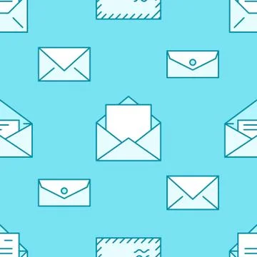 Seamless pattern with envelopes flat line icons. Mail background, message, open Stock Illustration