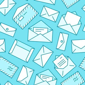 Seamless pattern with envelopes flat line icons. Mail background, message, open Stock Illustration