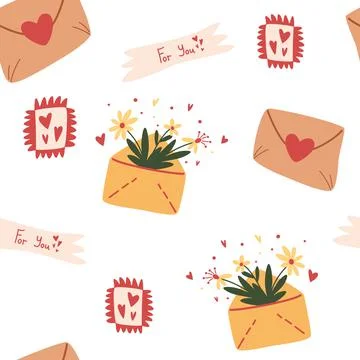 Seamless pattern with envelopes romantic message. Love post office. Backgroun Stock Illustration