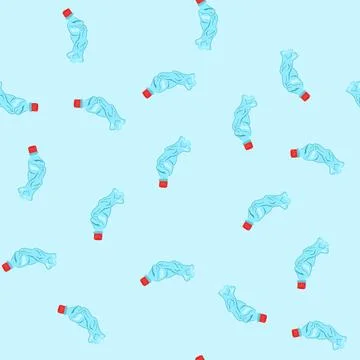Seamless pattern environment crumpled plastic bottle cartoon vector Stock Illustration