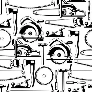 Seamless pattern with equipment and tools for forestry and lumber industry Stock Illustration