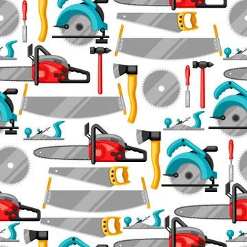 Seamless pattern with equipment and tools for forestry and lumber industry 스톡 일러스트