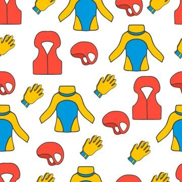 Seamless pattern with equipment for kayaking Stock Illustration