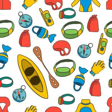 Seamless pattern with equipment for kayaking Illustrazione stock