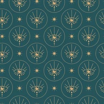 Seamless pattern with esoteric and space concept elements. Mystical witchcr.. Illustrazione stock