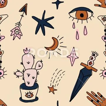 Seamless pattern esoteric fantasy vector background Ilustração Stock
