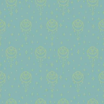 Seamless pattern with esoteric mystical eyes. Blue colour background. Illustrazione stock