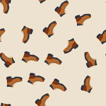 Seamless pattern essentials hiking boots female cartoon vector Illustrazione stock