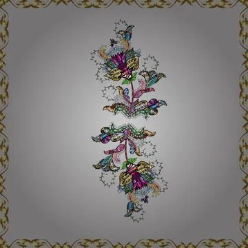 Seamless pattern ethnic design. Marine background with flowers, seashells, manda Stock Illustration