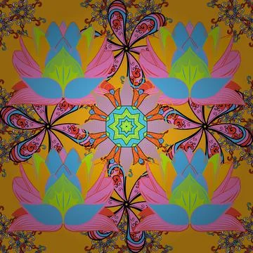 Seamless pattern ethnic design. Marine background with flowers, seashells, manda イラスト素材