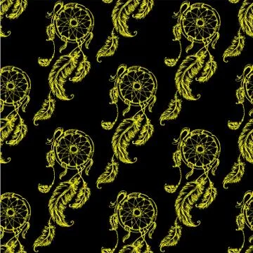 Seamless pattern Ethnic dream catcher with feathers Stock Illustration