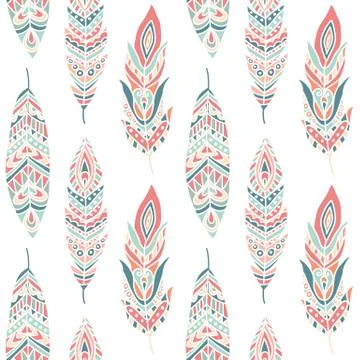 Seamless Pattern with Ethnic Feathers Stock Illustration