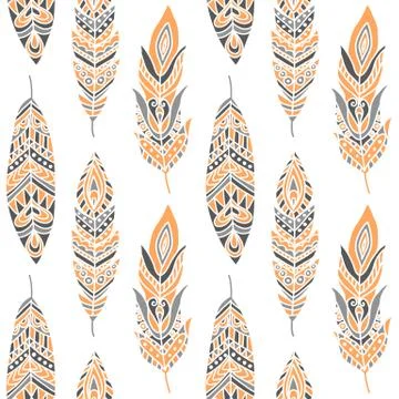 Seamless Pattern with Ethnic Feathers Stock Illustration