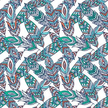Seamless Pattern with Ethnic Feathers Stock Illustration