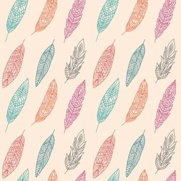 Seamless Pattern with Ethnic Feathers Stock Illustration