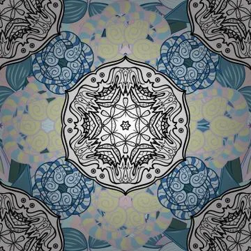 Seamless pattern ethnic mandalas, doodle background circles. Vector Hand drawn z Illustrazione stock