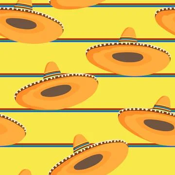 Seamless pattern with ethnic sombrero hat on color background. Vector drawing Stock Illustration