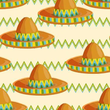 Seamless pattern with ethnic sombrero hat on color background. Vector drawing Stock Illustration