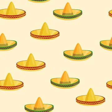 Seamless pattern with ethnic sombrero hat on color background. Vector drawing イラスト素材